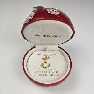 Holiday Lane Cubic Zirconia 18KT 'E' Initial Necklace in Sterling Silver